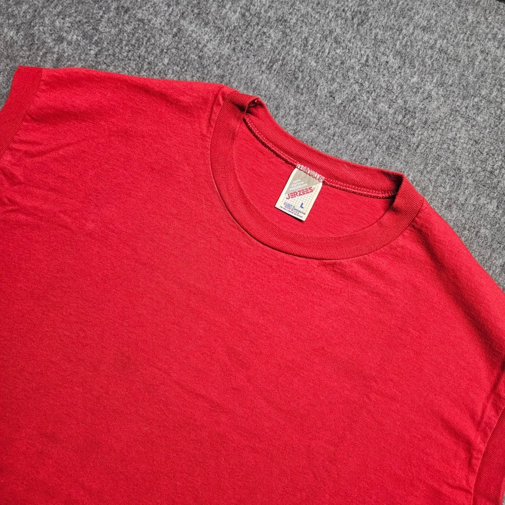 Jerzees Muscle Tee Mens L Red Vintage Sleeveless Cotton Made in USA 90s Shirt